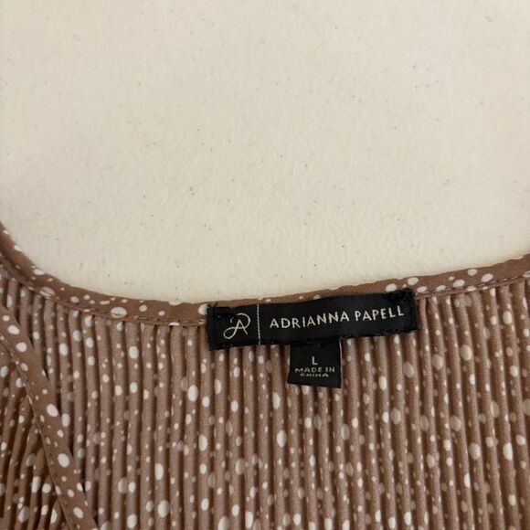 Adrianna Papell Blouse Women's Large Brown Polka Dot Pleated V-Neck Ruffle Top - Picture 6 of 8